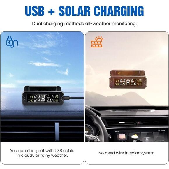 Tire Pressure Monitoring System (TPMS) Wireless, Solar and USB Charging - Picture 7 of 7